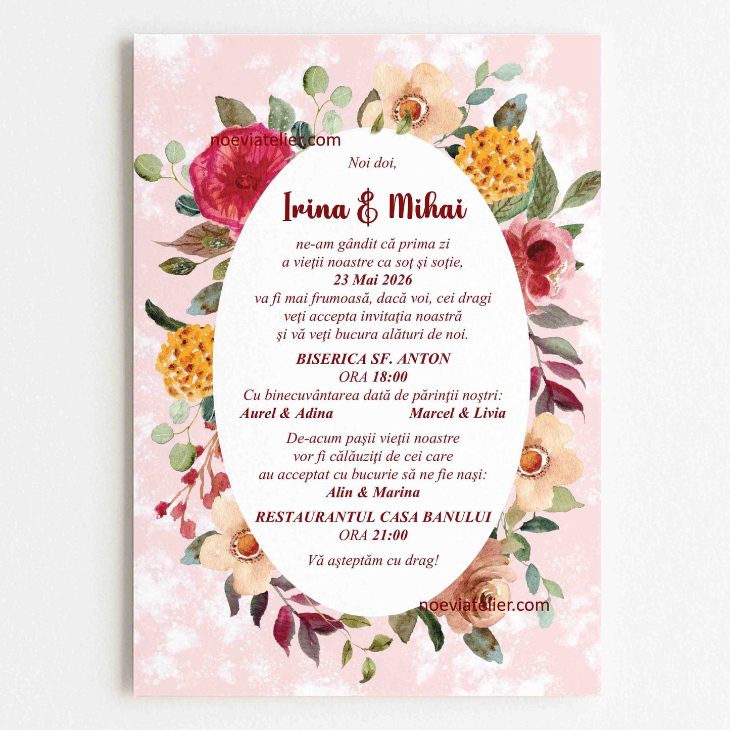 Invitatie Nunta Eleganta Rama Flori - Format Digital
