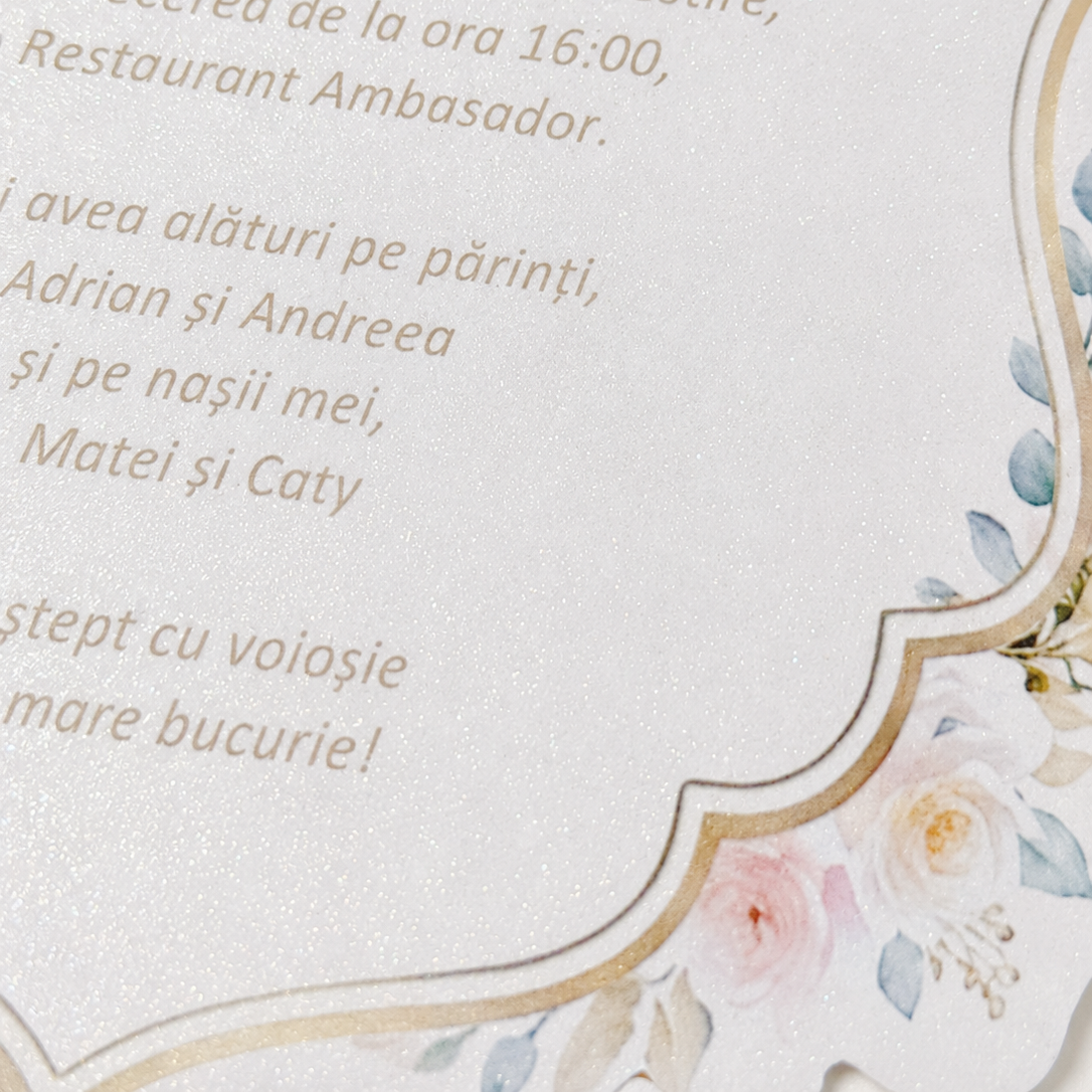 Invitatie Botez Eleganta cu Flori Pastel