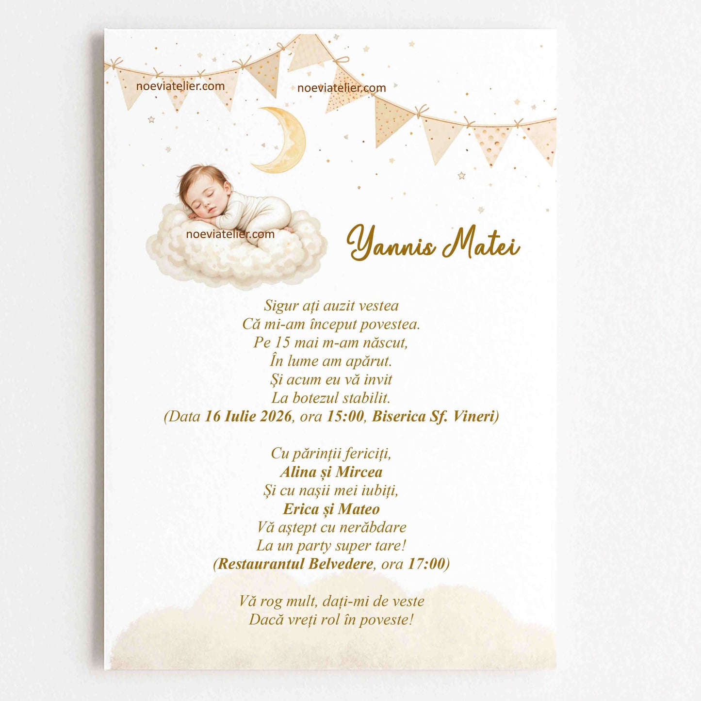 Invitatie Botez Baiat Bebelus Dormind pe Norisor - Format digital