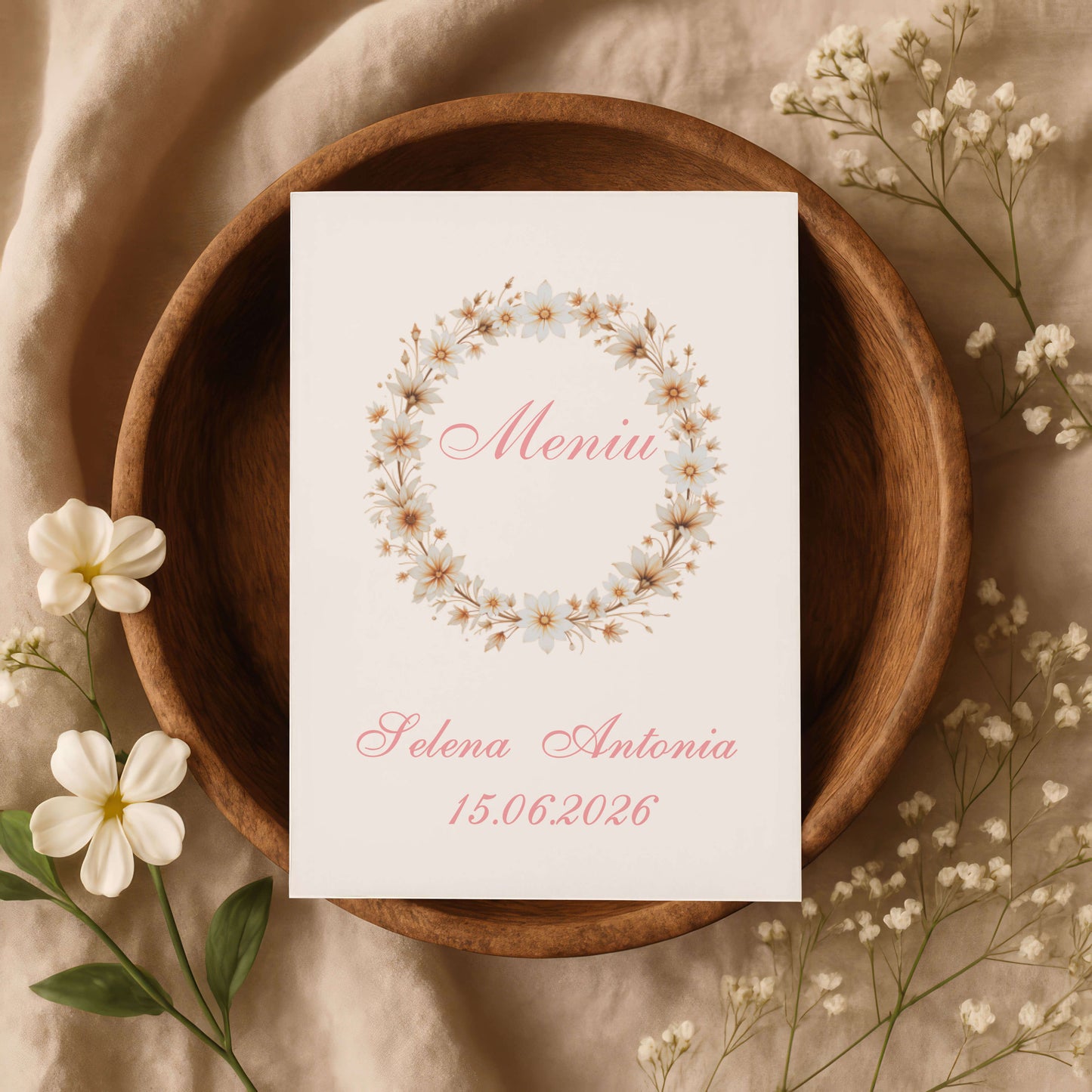 Meniu Botez Fetite Coronita Flori Crem