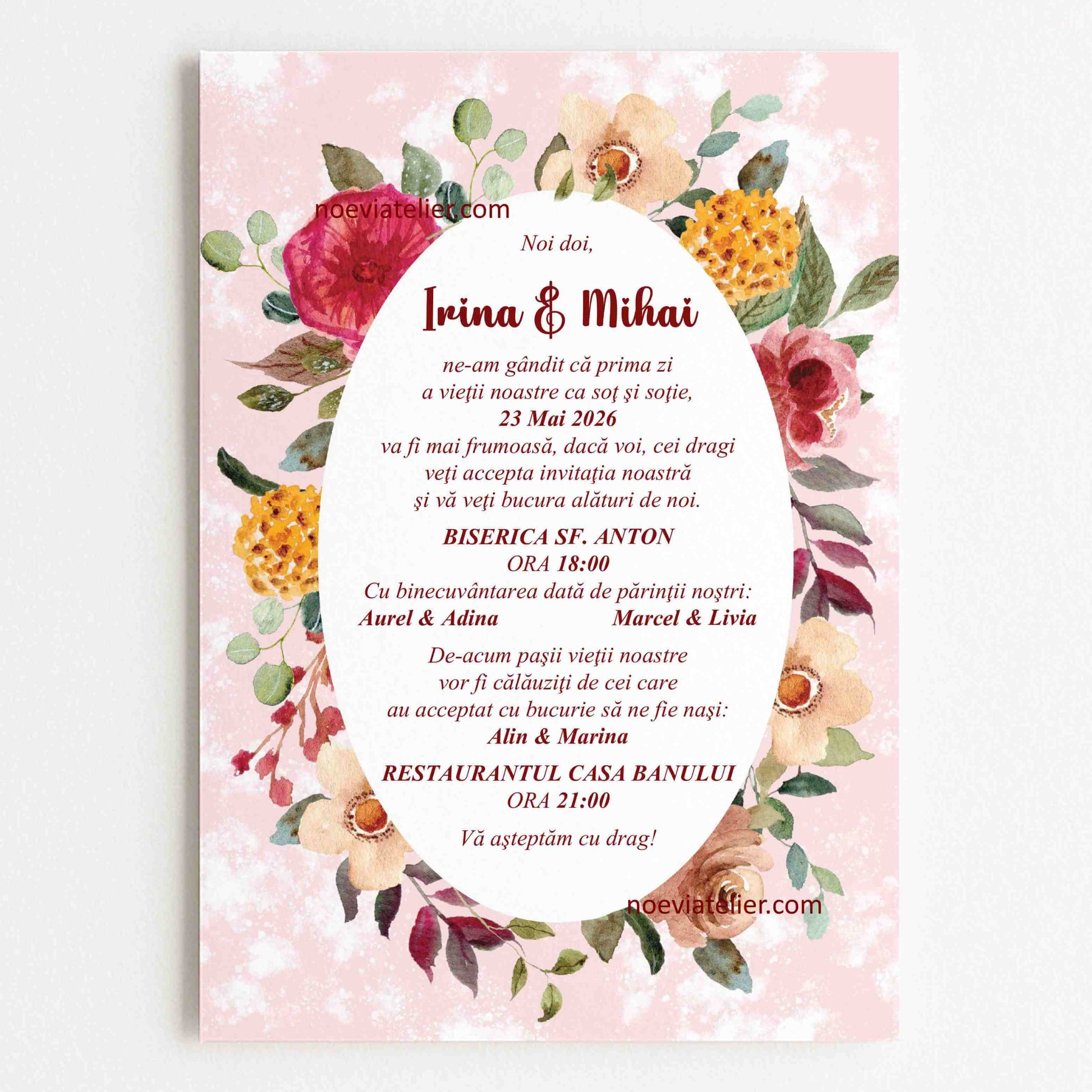 Invitatie Nunta Eleganta Rama Flori - Format Digital