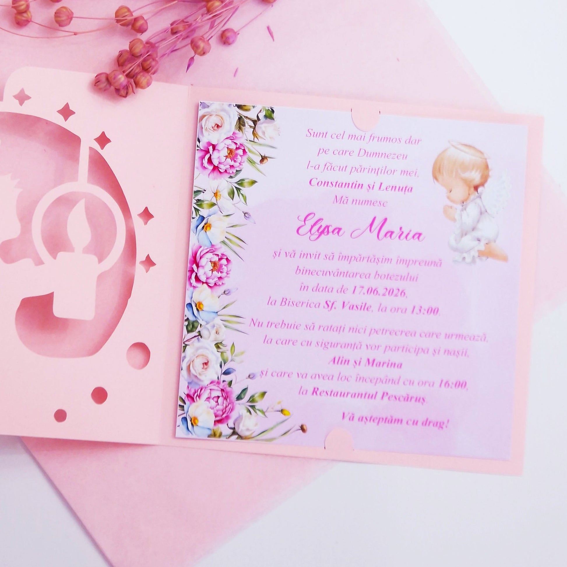 Invitatii Botez Fete Ingeras Decupat