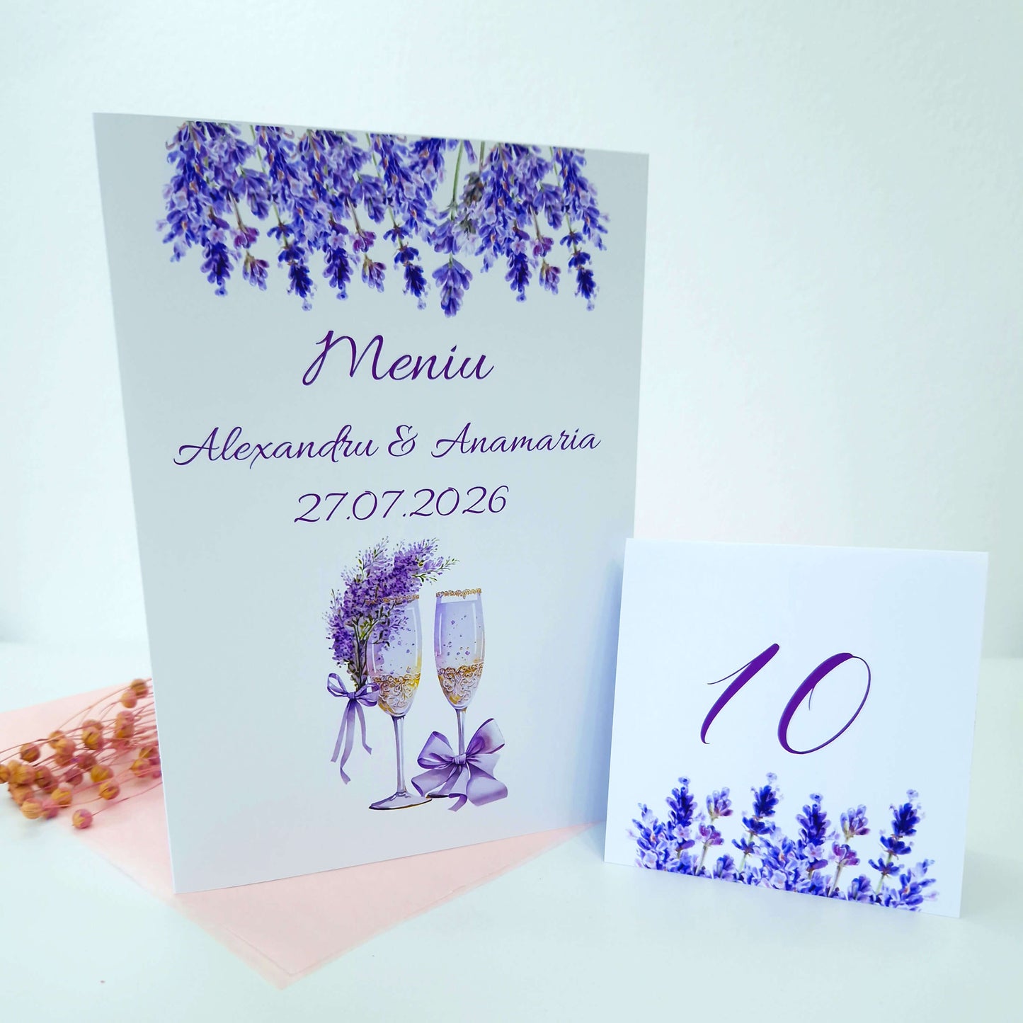 Meniu Nunta Pahare Sampanie si Lavanda