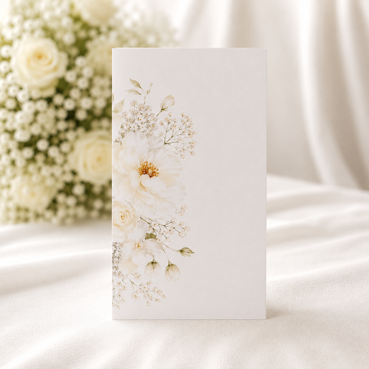 Meniu Nunta Flori Albe si Funda Decorativa