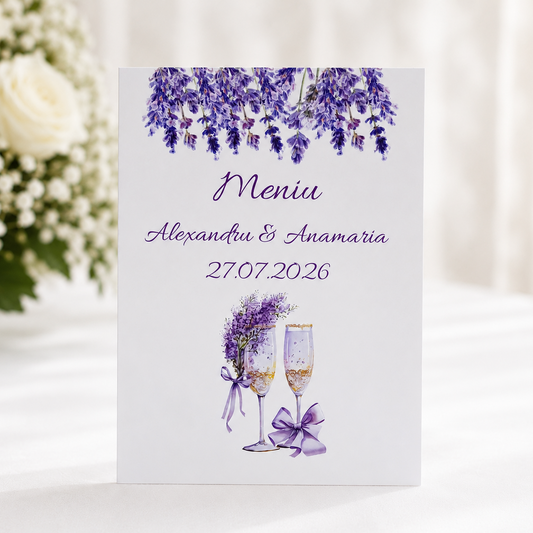 Meniu Nunta Pahare Sampanie si Lavanda