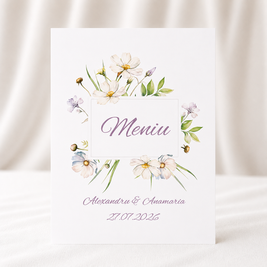 Meniu si Numar Masa Nunta Flori Delicate