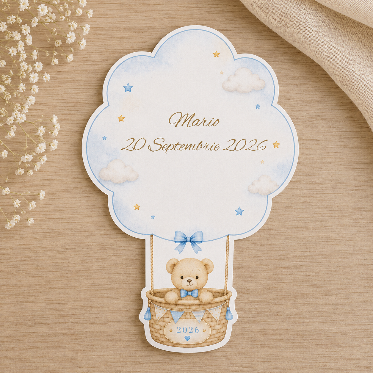 Invitatii Botez Baiat Ursulet in Balon Bleo