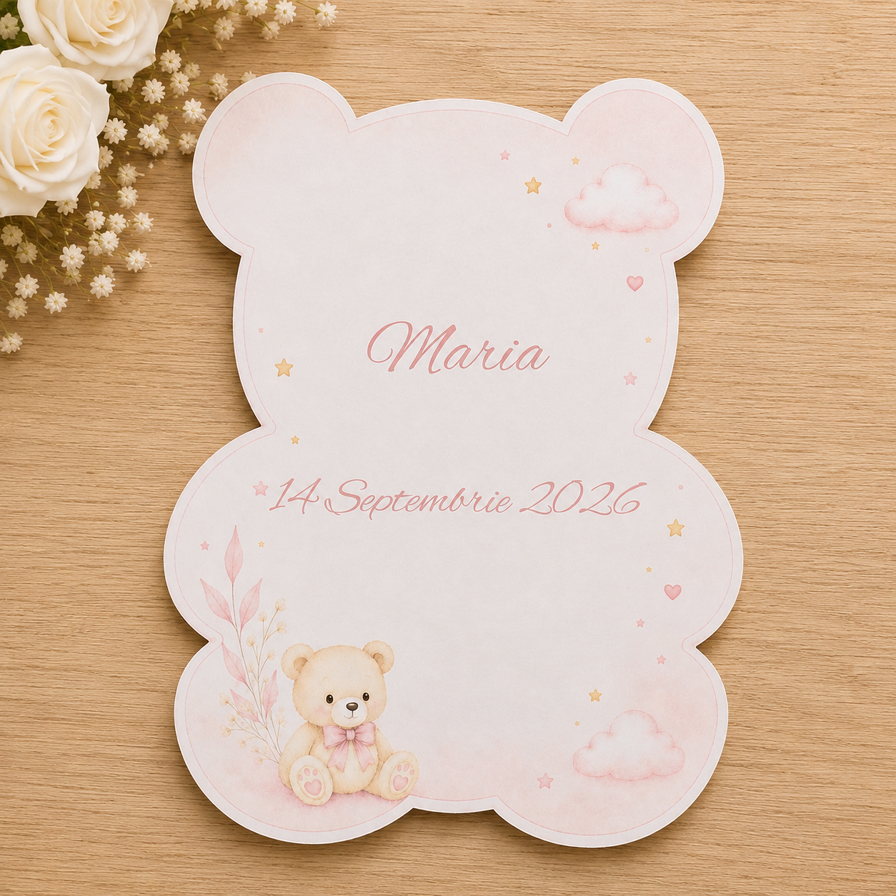 Invitatii Botez Fetita Ursulet Roz