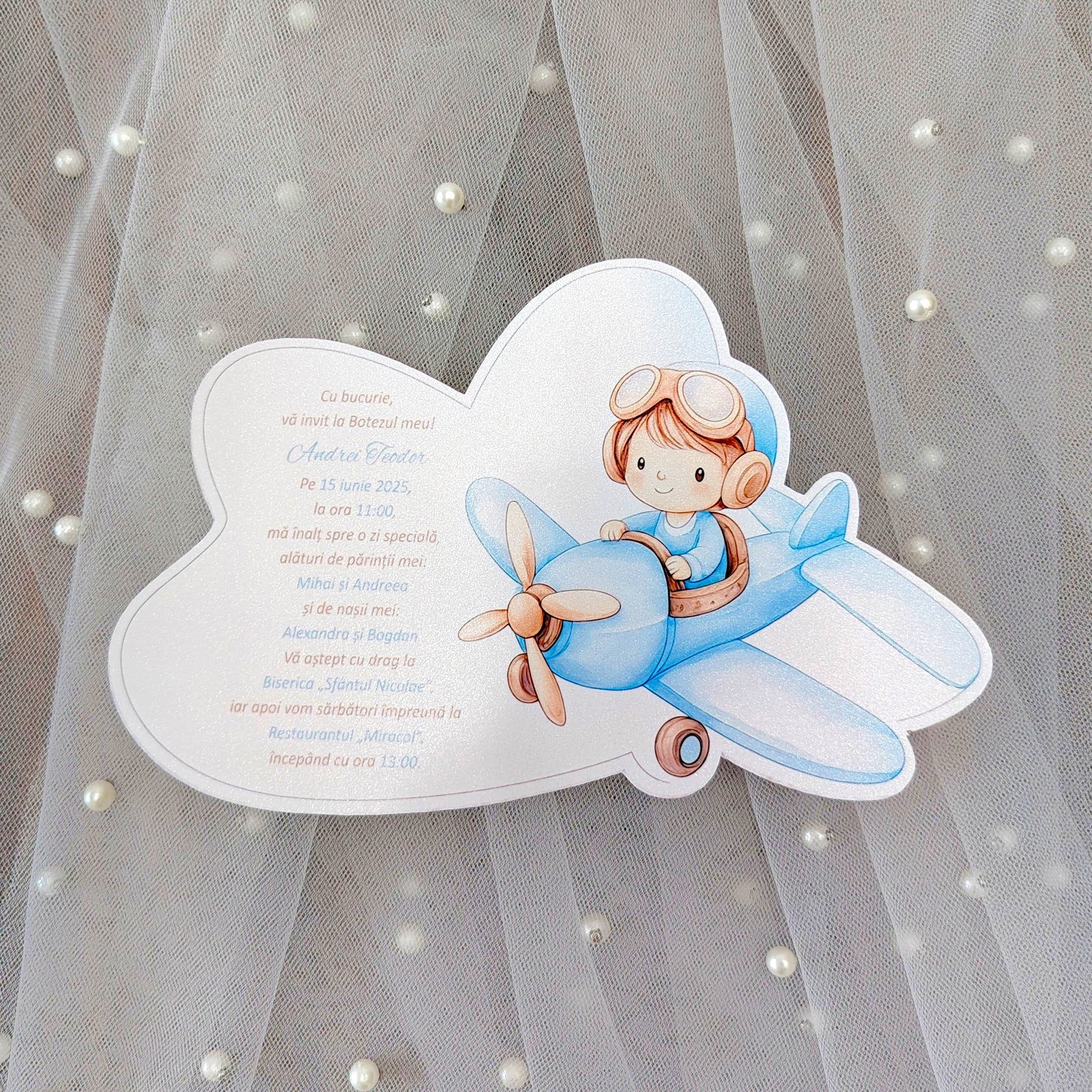 Invitatii Botez Baiat In Avion - Carton Luster