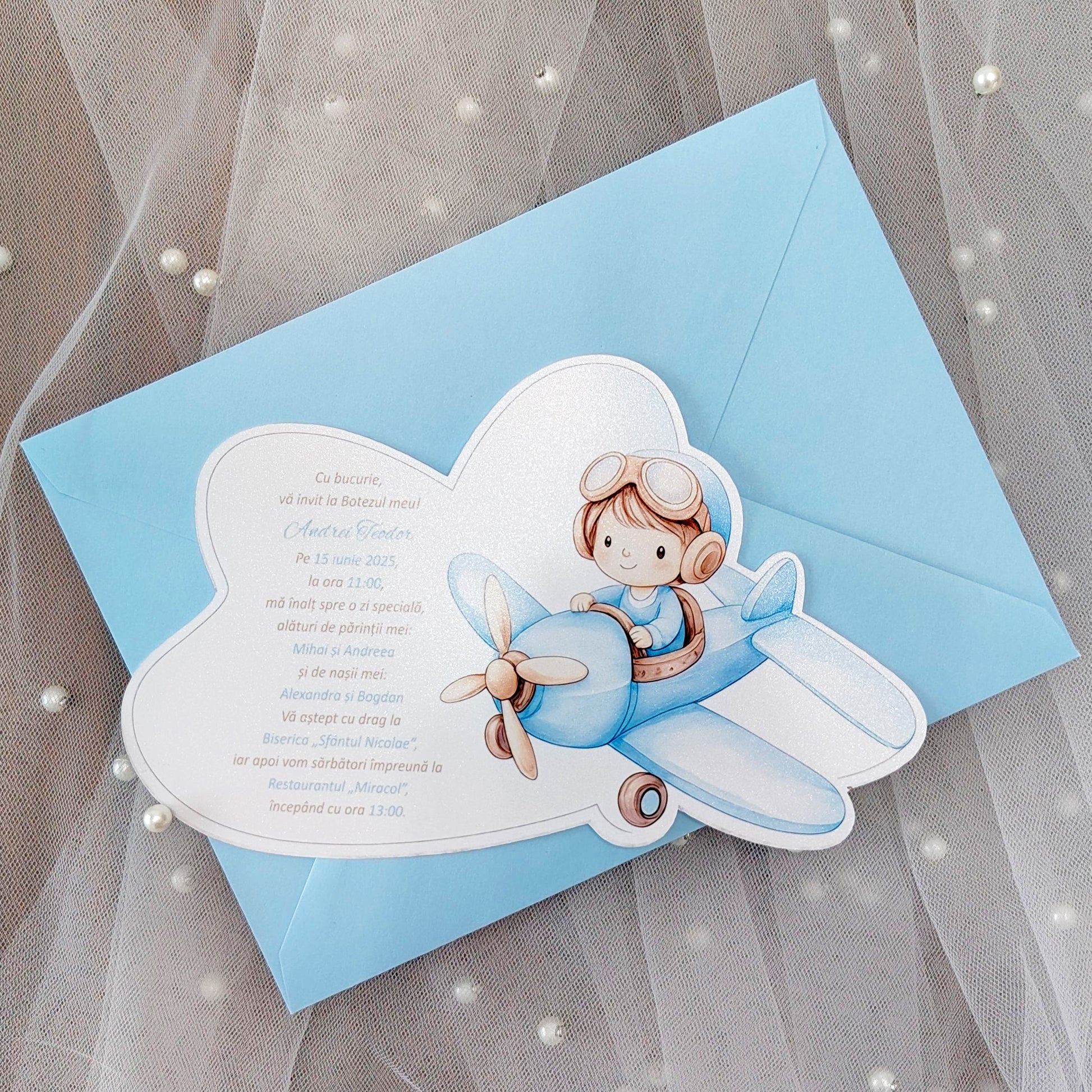 Invitatii Botez Baiat In Avion - Carton Luster