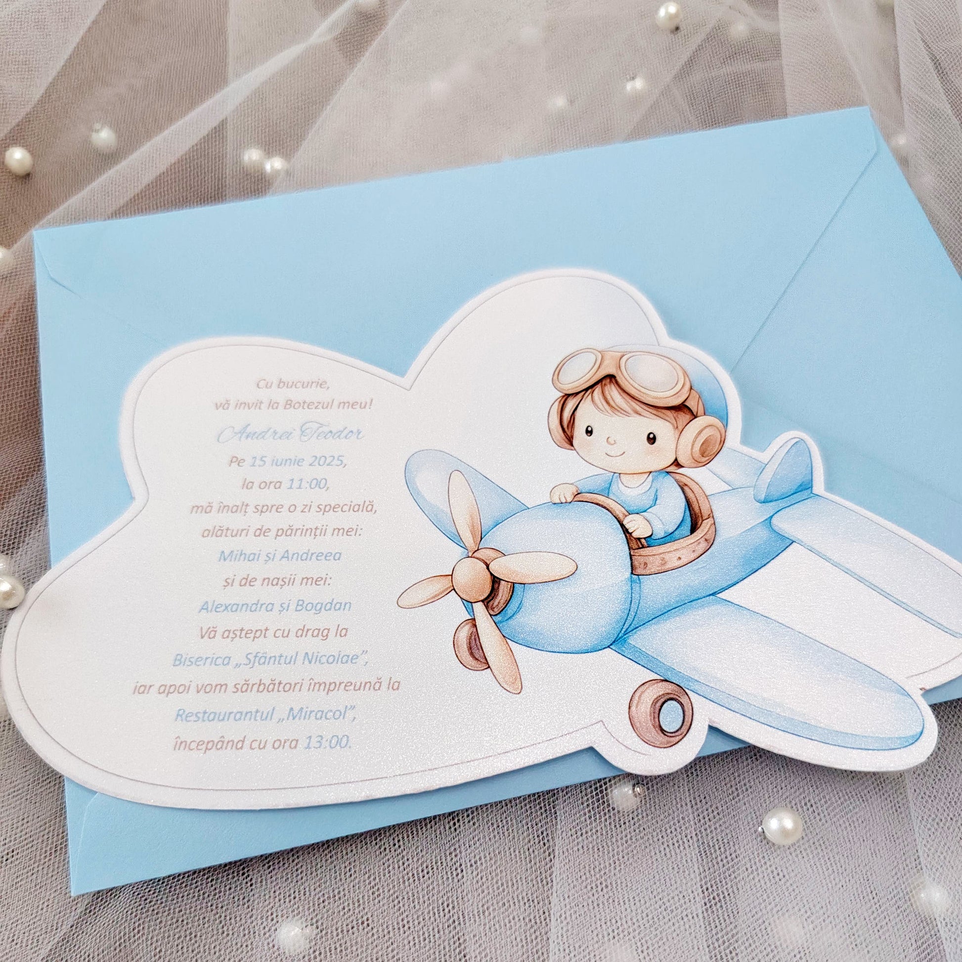 Invitatii Botez Baiat In Avion - Carton Luster