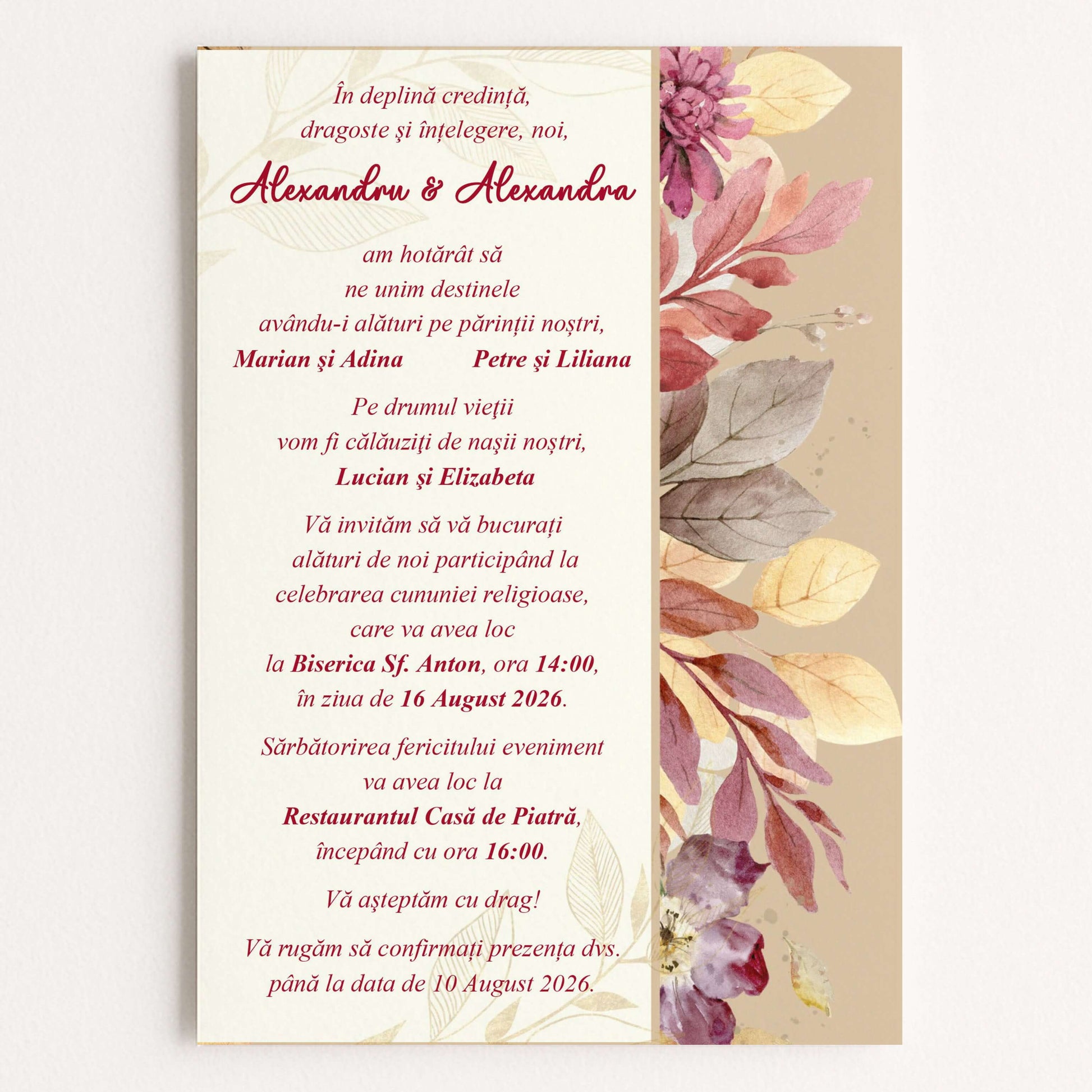Invitatie Nunta Eleganta cu Design Floral - Format digital