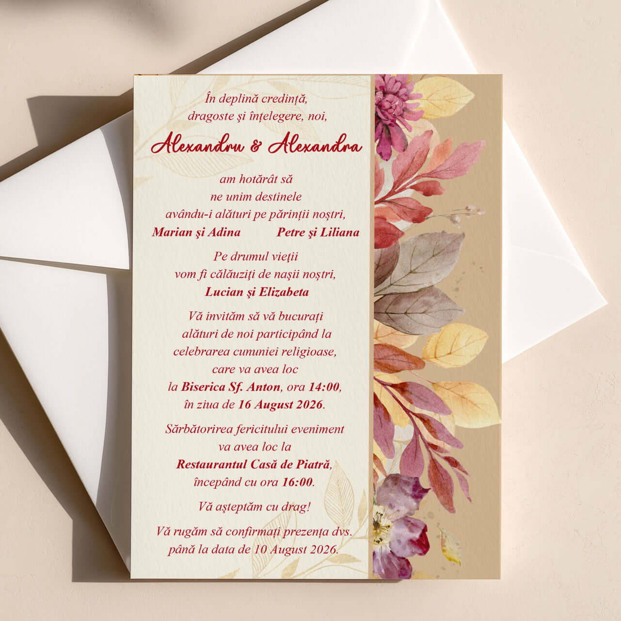 Invitatie Nunta Eleganta cu Design Floral