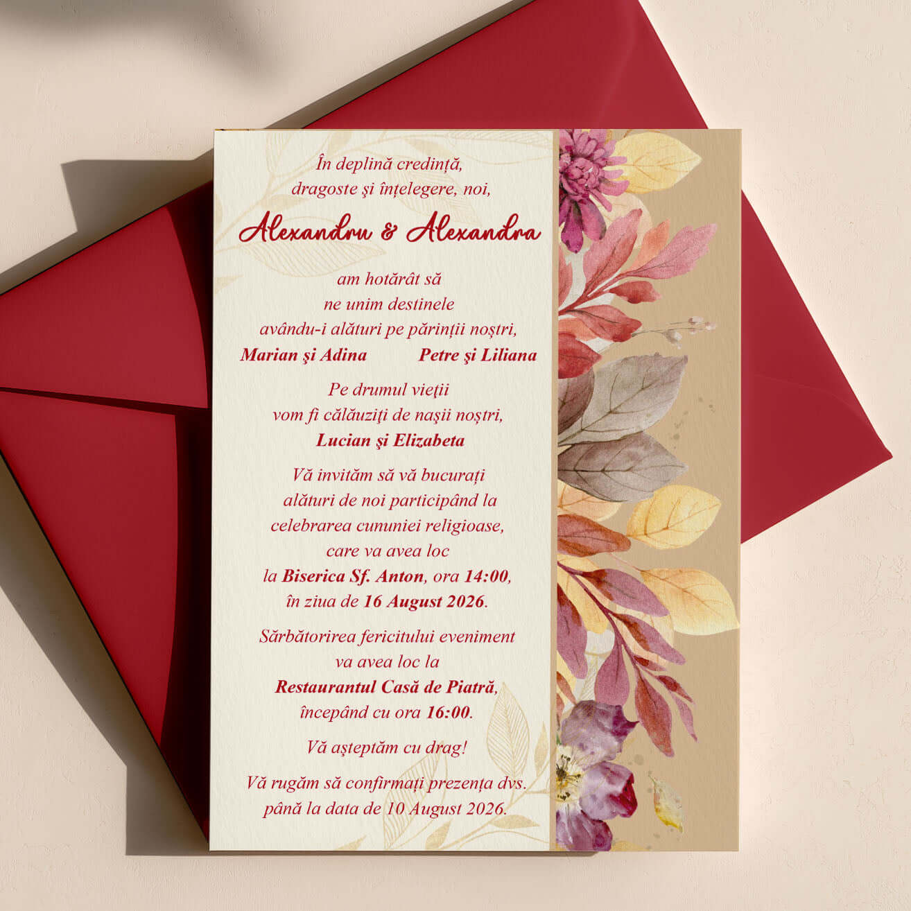 Invitatie Nunta Eleganta cu Design Floral