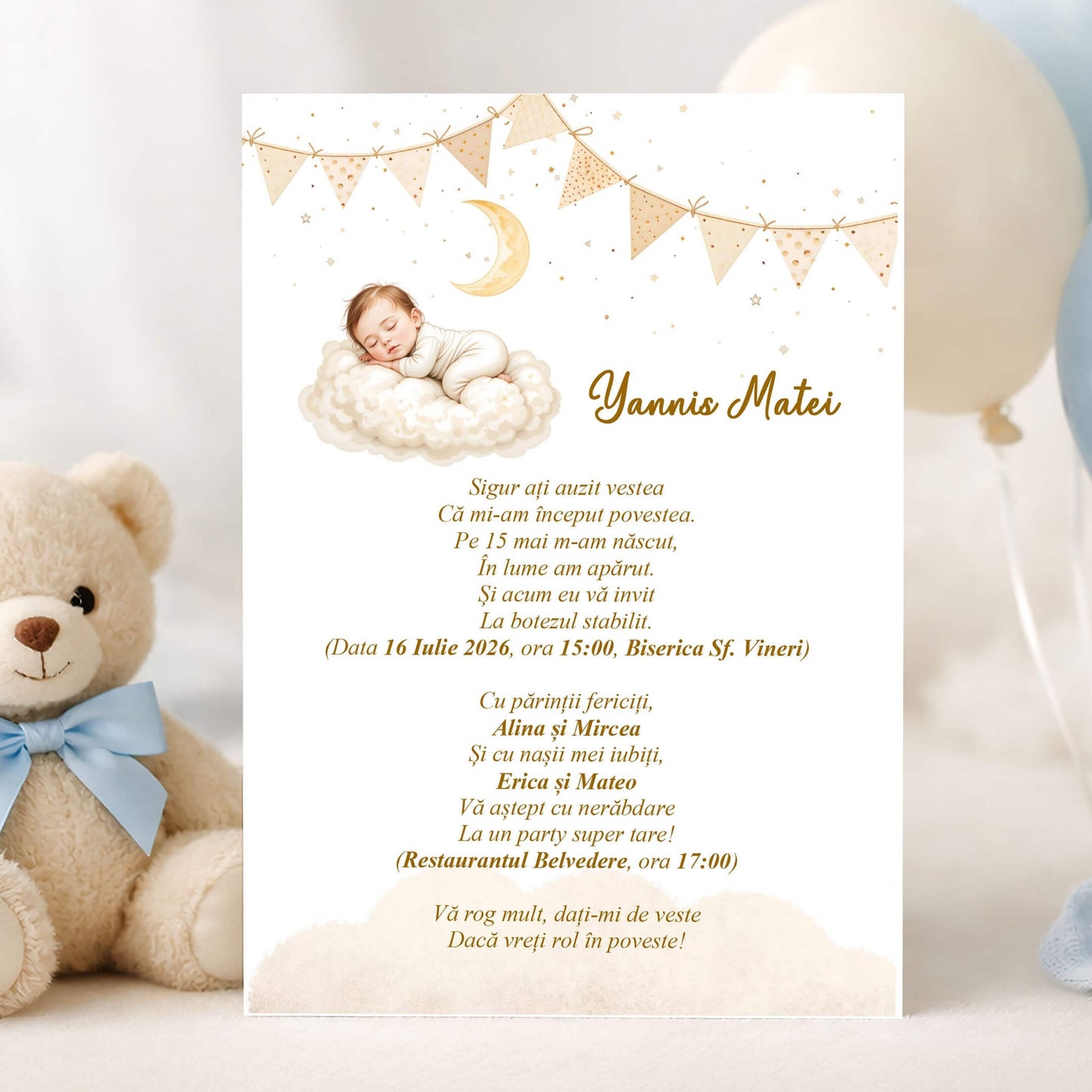 Invitatii Botez Baiat Bebe Dormind pe Norisor