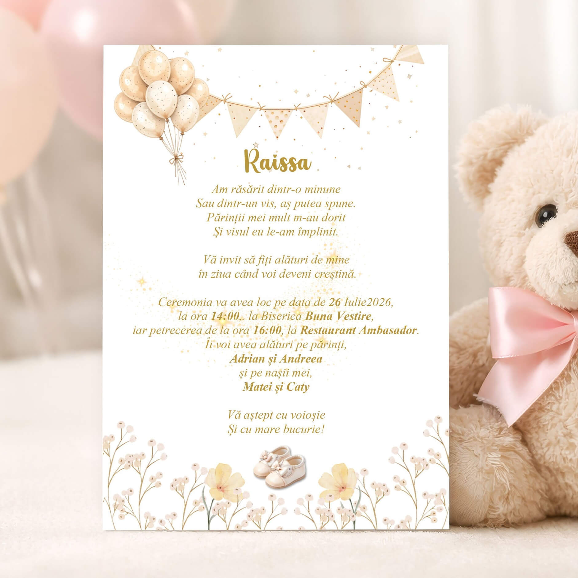 Invitatii Botez Fetita Botine Crem
