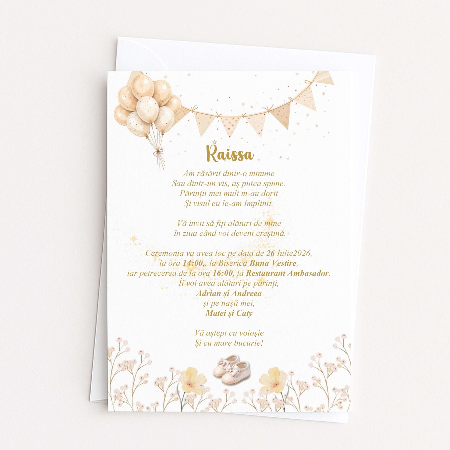 Invitatii Botez Fetita Botine Crem