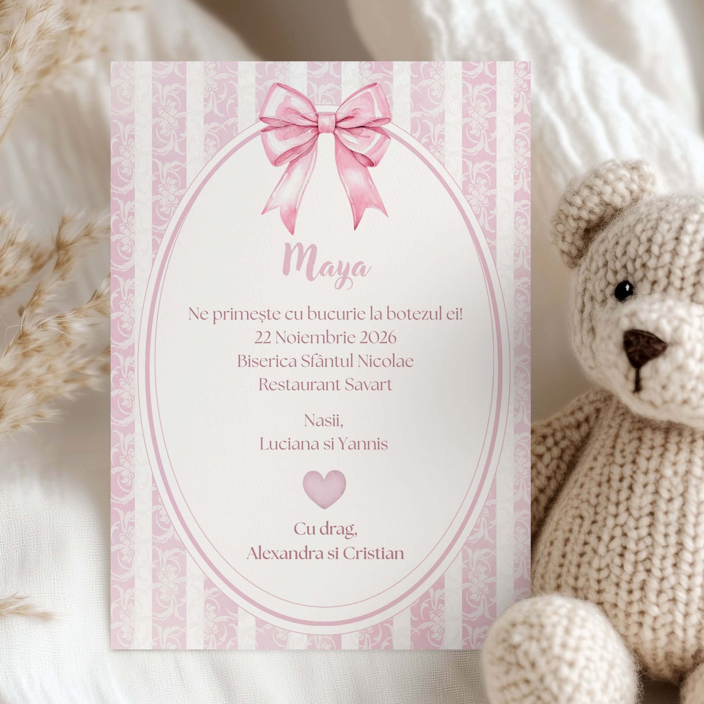 Invitatii Botez Fetita Fundita Roz