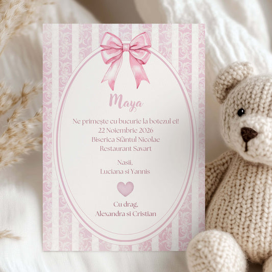 Invitatii Botez Fetita Fundita Roz