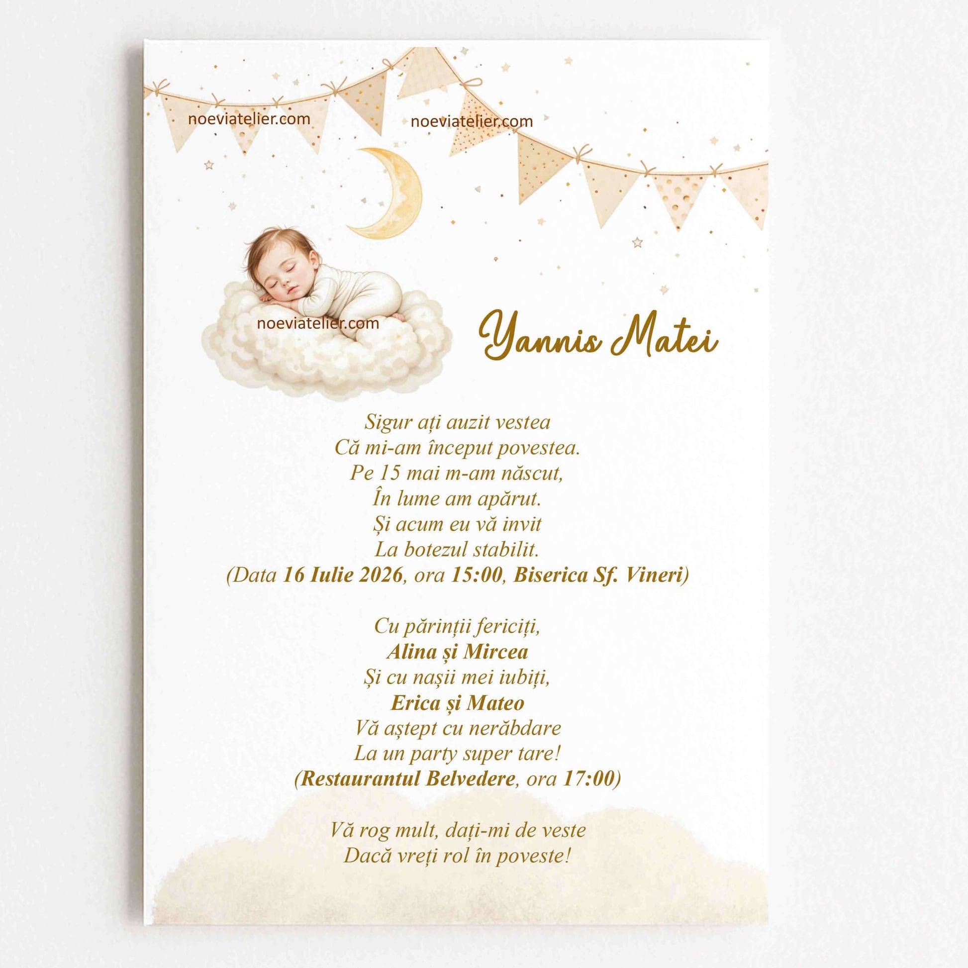 Invitatie Botez Baiat Bebelus Dormind pe Norisor - Format digital