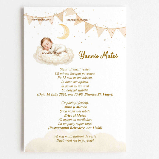Invitatie Botez Baiat Bebelus Dormind pe Norisor - Format digital
