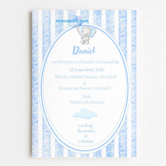 Invitatie Botez Baiat Elefantel - Format digital