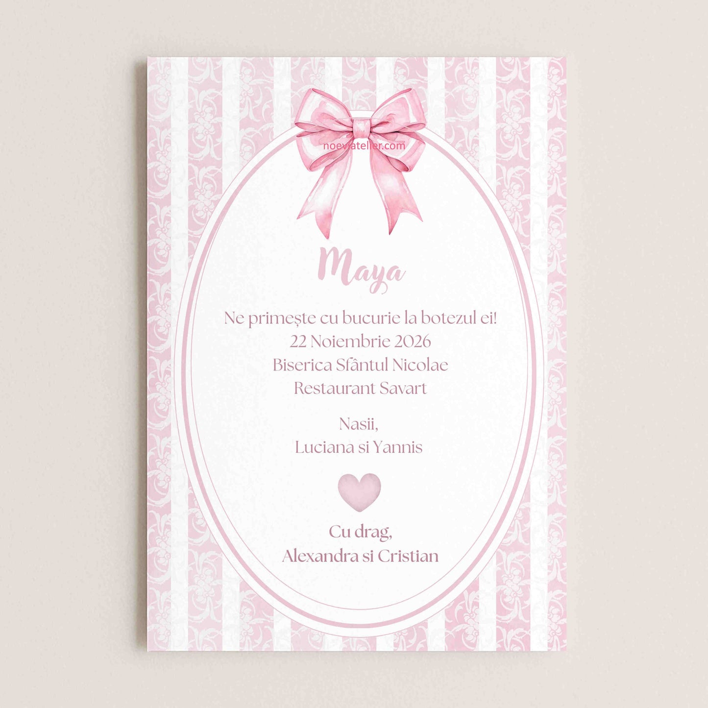 Invitatie Botez Fetita Fundita Roz - Format digital