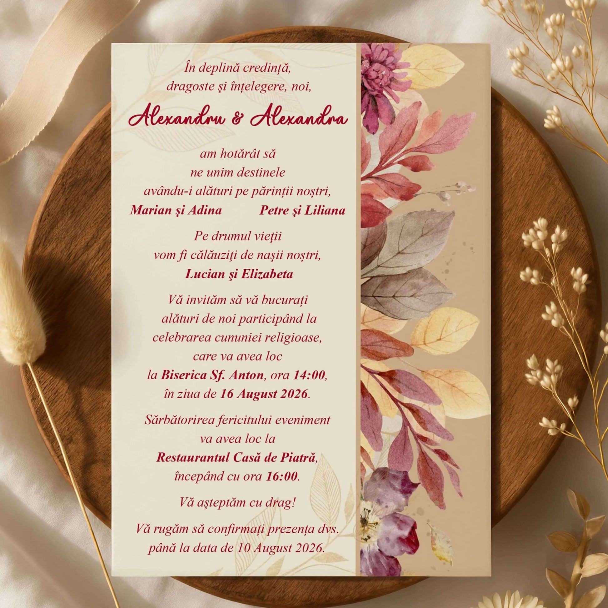Invitatie Nunta Eleganta cu Design Floral