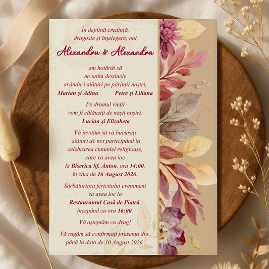 Invitatie Nunta Eleganta cu Design Floral