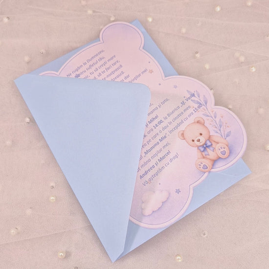 Invitatii Botez Baiat Ursulet - Carton Luster