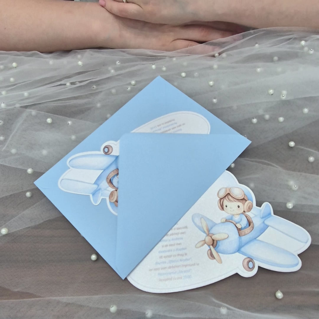 Invitatii Botez Baiat In Avion - Carton Luster